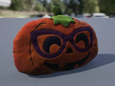 Cute Halloween Pumpkin Shaped Pillow with Purple Glasses and Smiling Face 3d model