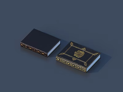 Black Hardcover Books With Gold Emblem And Elegant Decorative Design Details 3d model