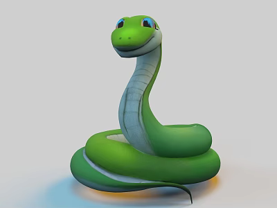 Cute Green Snake With Blue Eyes And Coiled Body In Cartoon Style Design 3d model