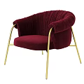 Burgundy Velvet Leisure Chair With Curved Armrests And Golden Metal Legs