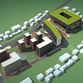 Modern Office Building Design With Glass Curtain Walls Metal Structure And Green Roof