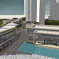 Modern Commercial Street With Storefronts Pedestrian Walkway And Urban Architecture