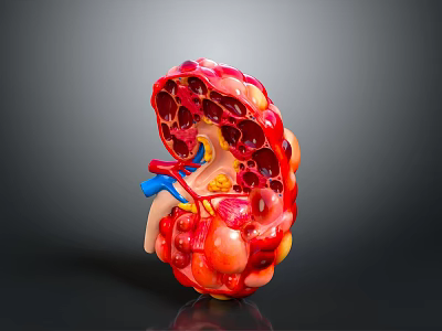 Human Kidney Anatomical Model Showing Internal Structure Blood Vessels And Detailed Medical Education Features 3d model