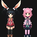 Anime Game Characters Black Hair Bunny Ears Pink Hair Cat Ears Traditional Costumes