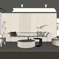 Modern Cream Style Living Room Sofa Coffee Table Combination Single Person Sofa Multi Person Sofa Picture Floor Lamp Carpet 3d model