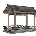 Traditional Chinese Garden Pavilion Featuring Tiled Roof Columns and Ornate Railing