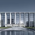 Modern Office Building With Glass Curtain Walls Spacious Entrance Plaza And Landscaped Area