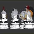 Warrior Character Figurines and Horse Creatures with Decorative Armor and Helmets 3d model