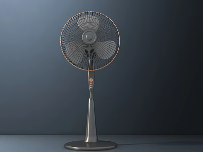 Modern Stand Fan With Metallic Grid Blades And Stable Base Design 3d model