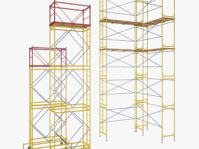 Multi Level Metal Scaffolding Systems With Safety Platforms For Construction Use 3d model