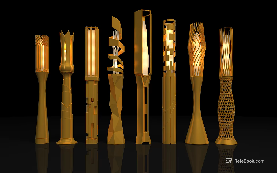 Modern Gold Floor Lamps With Unique Geometric And Hollow Design Warm Lighting 3d model 