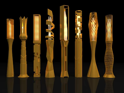 Modern Gold Floor Lamps With Unique Geometric And Hollow Design Warm Lighting 3d model