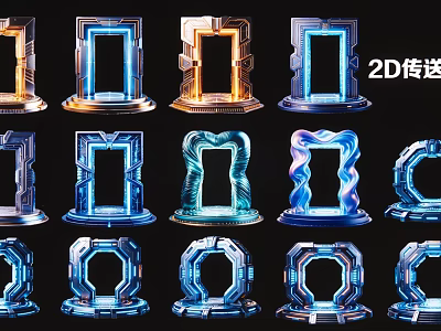 2D Portal Pendants with Glowing Frames and Various Geometric Decorative Hanging Accessories 3d model