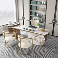 Elegant Tea Table And Chairs Set With Marble Top Golden Legs In Modern Interior
