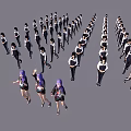 Group of People in School Uniforms Arranged in Formation With Front Individuals in Colorful Outfits