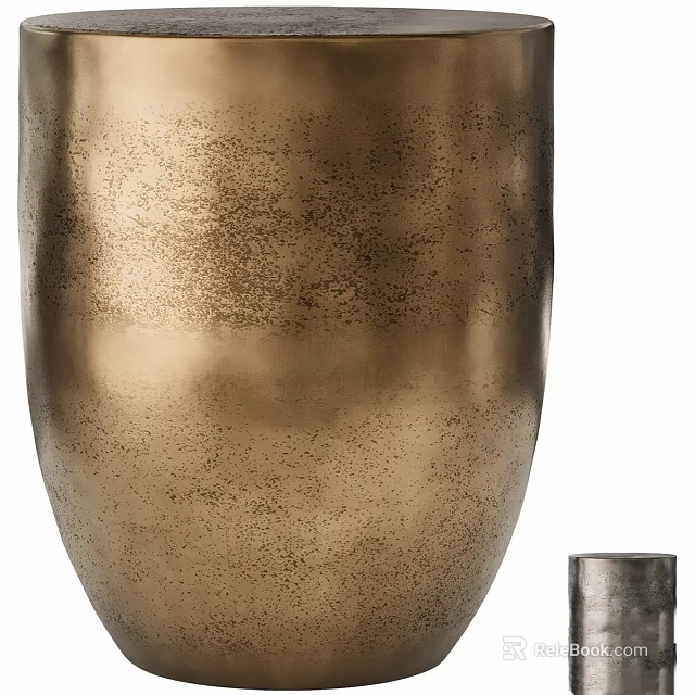 Golden Metallic Vase With Curved Design And Small Decorative Metal Object 3d model 