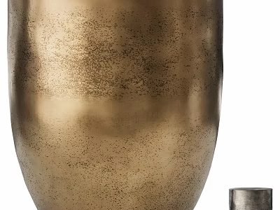 Golden Metallic Vase With Curved Design And Small Decorative Metal Object 3d model
