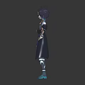 Fantasy Anime Character With Blue Black Outfit And Small Creature Standing Pose