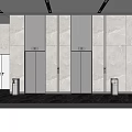 Modern Elevator Lobby With Sleek Doors Marble Walls Ceiling Lights And Marble Flooring 3d model
