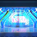 Vibrant Stage Design With Blue Lighting Curved Structures And Auditorium Seats 3d model