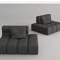 Gray Single Sofa In Modern Style With Modular Cube Design And Cushion 3d model