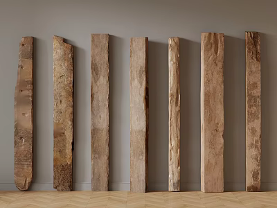 Wooden Planks With Various Textures And Colors Arranged Against Gray Wall On Herringbone Wooden Floor 3d model