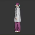 Man In White Coat Pink Pants Pink Cap And Blue Mask Two Angles View