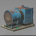 Old Blue Rusty Industrial Machine With Metal Grille And Concrete Base 3d model