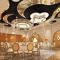 Elegant Luxury Banquet Hall Interior With Decorative Ceiling And Round Tables