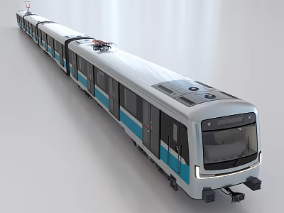 Modern Metro Train Exterior Design With White And Blue Carriages And Streamlined Front 3d model