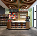 Modern Supermarket Interior With Organized Shelves Displayed Products And Checkout Counter