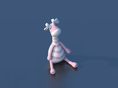 Cute Pink And White Striped Giraffe Plush Doll Sitting On Dark Blue Background 3d model