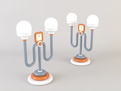 Modern Floor Lamp with Double White Lampshades Gray Curved Stand and Orange Base 3d model