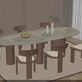 Oval Wooden Dining Table With Six Chairs Fruit Bowl And Plant Vase In Cozy Room