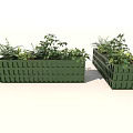 Green Rectangular Plastic Planters With Ferns And Various Greenery Plants