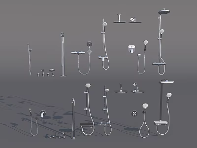 Various Bathroom Shower Head Models Including Handheld Fixed and Overhead Types 3d model