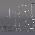 Various Bathroom Shower Head Models Including Handheld Fixed and Overhead Types 3d model
