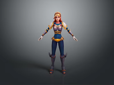 Fantasy Female Warrior Character With Golden Hair And Blue Gold Armor 3D Model Design 3d model