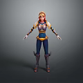 Fantasy Female Warrior Character With Golden Hair And Blue Gold Armor 3D Model Design