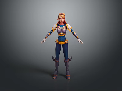 Fantasy Female Warrior Character With Golden Hair And Blue Gold Armor 3D Model Design 3d model
