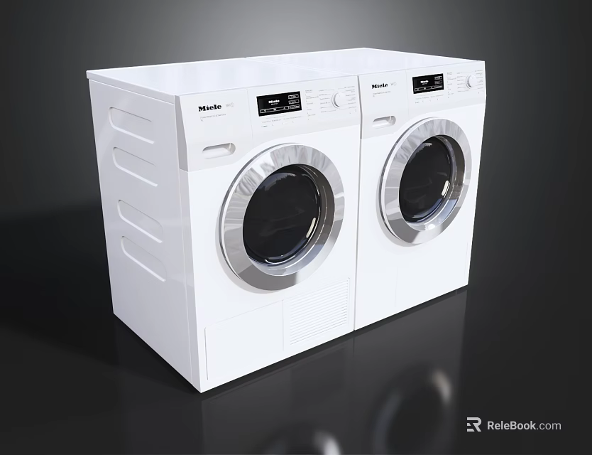Two White Front Loading Washing Machines With Modern Design And Digital Displays 3d model 