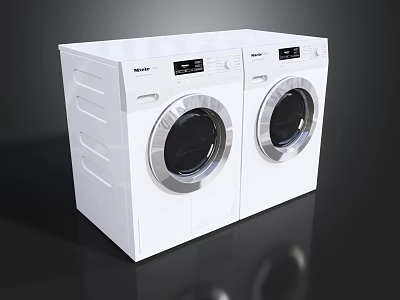Two White Front Loading Washing Machines With Modern Design And Digital Displays 3d model