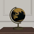 Elegant Black And Gold Globe With Gold Base On Wooden Cabinet Paneled Wall Background
