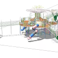Children's Play Area with Lotus Shaped Structure Kids Playing and Parents Nearby Trees Pebble Ground