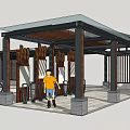 Outdoor Pergola Design With Metal Columns Glass Canopy Wooden Screens And Bicycle Parking Area