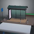 Modern Bus Shelter Structure With Green Roof Glass Panels Bench And Signboard