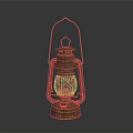 Vintage Kerosene Lamp With Copper Finish Metal Frame And Glass Shade On Dark Background