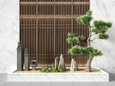 New Chinese style landscape sketch rockery stone pier pine tree rockery stone lamp landscape sketch landscaping patio courtyard sketch model