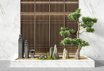 New Chinese style landscape sketch rockery stone pier pine tree rockery stone lamp landscape sketch landscaping patio courtyard sketch 3d model