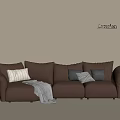 Cattelan Modern Brown Leather Multi Seater Sofa With Pillows And Blanket
